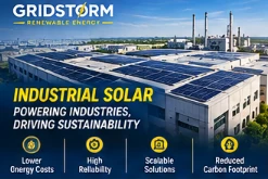 GridStorm industrial solar campaign showing a large rooftop solar array